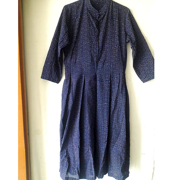 Blue Dabu Print Cotton dress